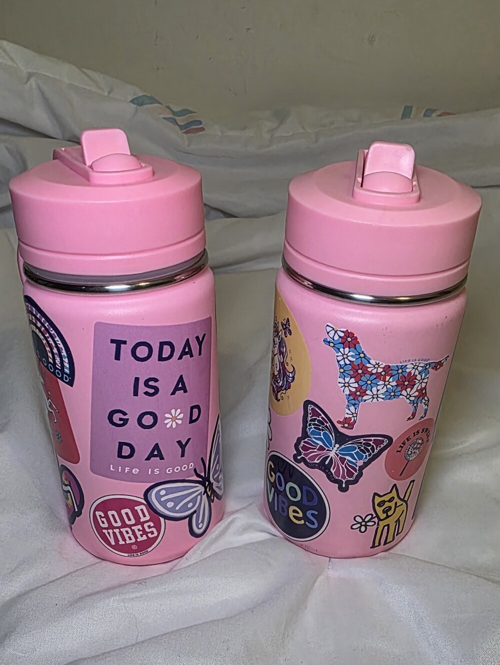 Life Is Good Pink Sticker 14 Oz Straw Insulated Cup Bottle